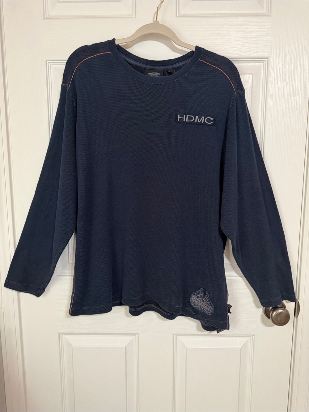 Harley-Davidson Navy Long-Sleeve Tee with Orange Stitching